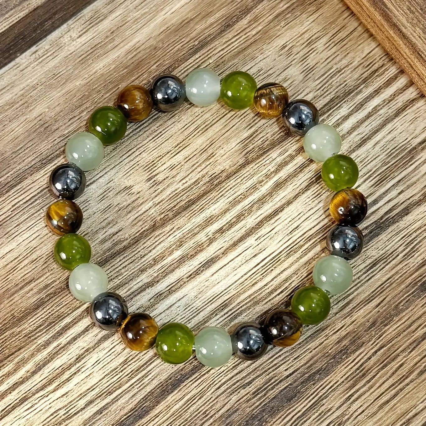 1PC Money & Prosperity Crystal Beaded Bracelet Green Tiger Eye Stone Bangle Lucky Wealth Charm Daily Gift Jewelry ﻿