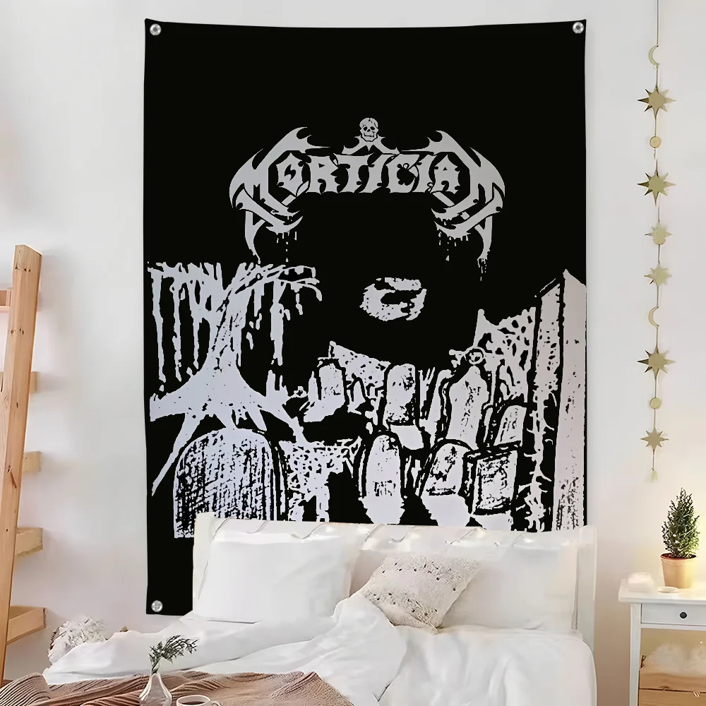 Black Metal Band Logo Wall Tapestry Heavy Rock Gothic Art Decor Bedroom Enhance spatial aesthetics without flagpole Quick Setup