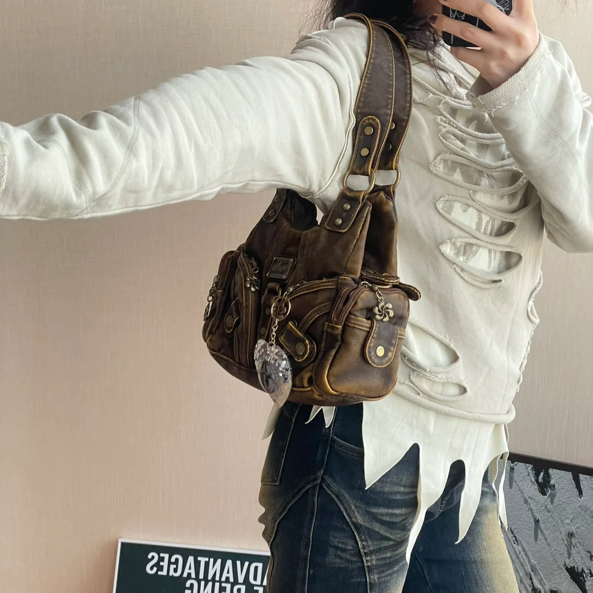 Angel Kiss Soft Tote Bag Women Handbags Small Top-handle Fashion Satchel Multi-Pockets Crossbody Shoulder Bag Hobos Phone Pack