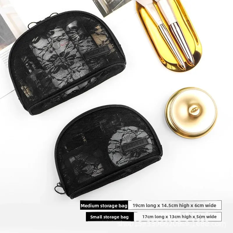 Portable Transparent Lace Makeup Bag Medium Size Storage Bag for Toiletries Japanese Style Nylon Material from Mainland China